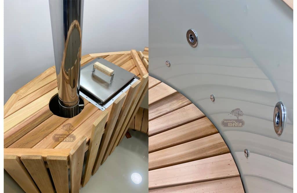 Polypropylene hot tub internal heater light grey insert red cedar wood 4