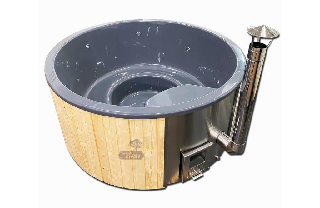 fiberglass hot tub integrated heater grey insert spruce wood 1