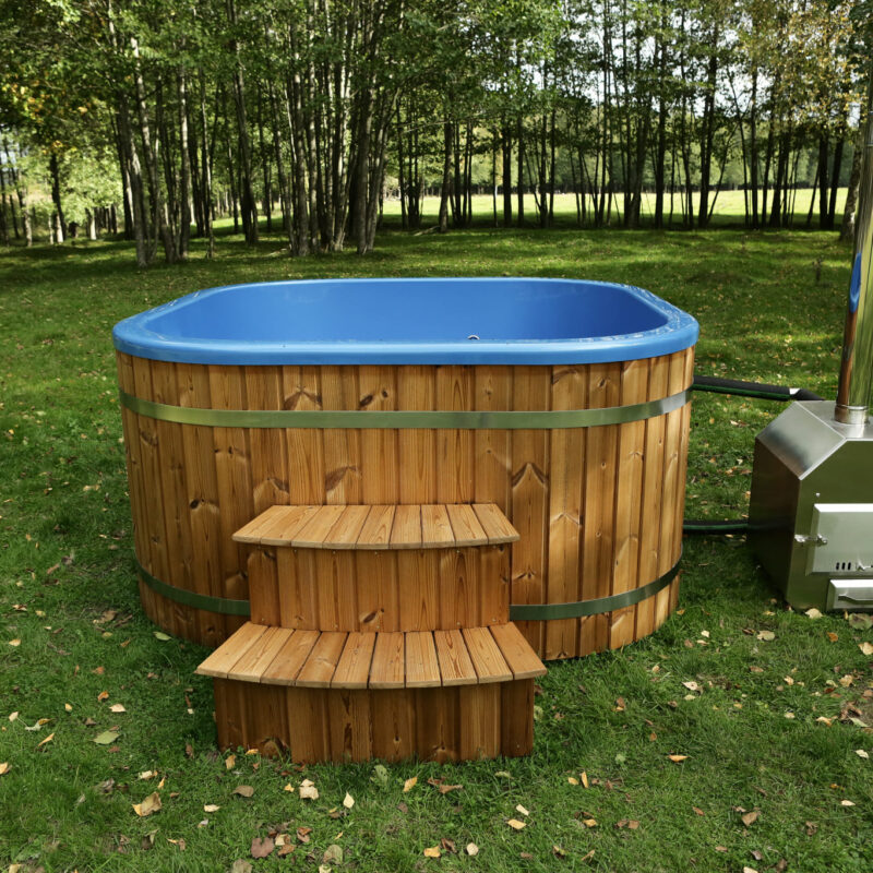 Acrylic square hot tub with external heater and thermo wood cladding