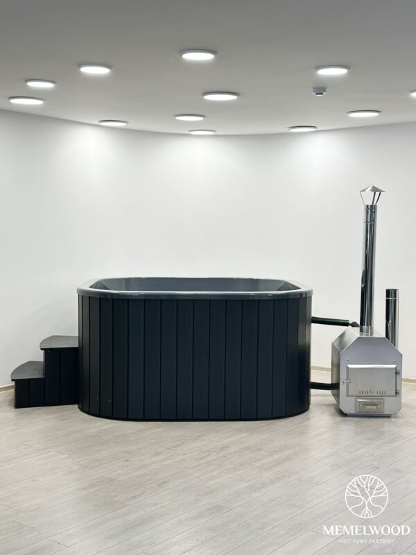 Acrylic square hot tub with external heater and wpc cladding