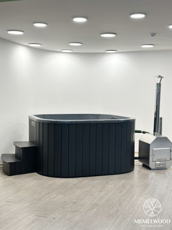 Acrylic square hot tub with external heater and wpc cladding