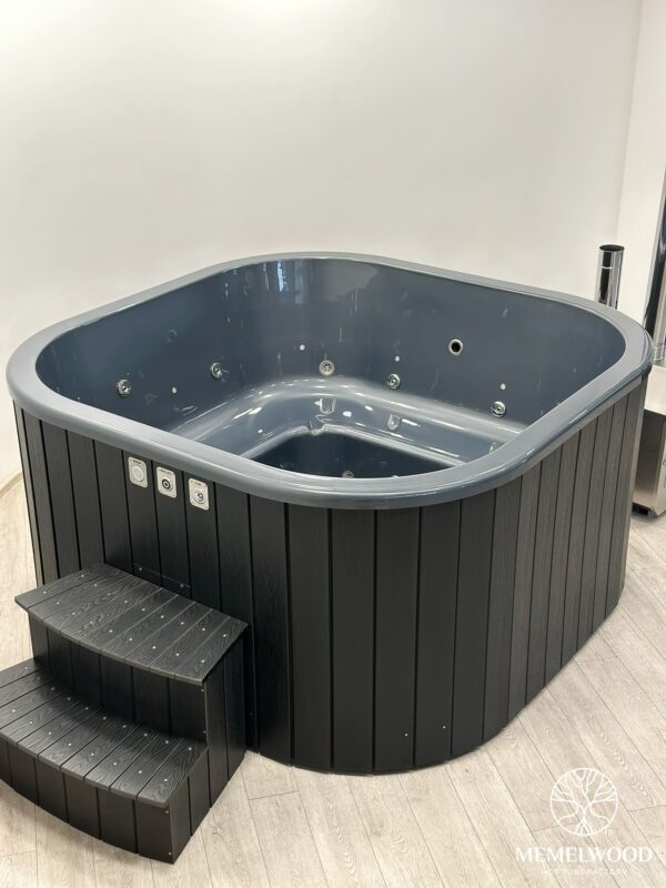 Acrylic square hot tub with external heater and wpc cladding