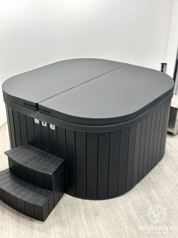 Acrylic square hot tub with external heater and wpc cladding