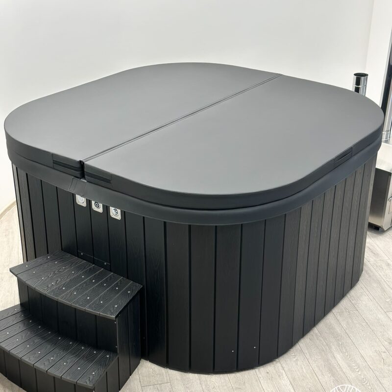 Acrylic square hot tub with external heater and wpc cladding