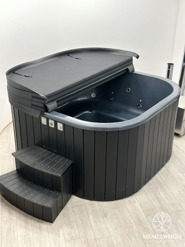 Acrylic square hot tub with external heater and wpc cladding