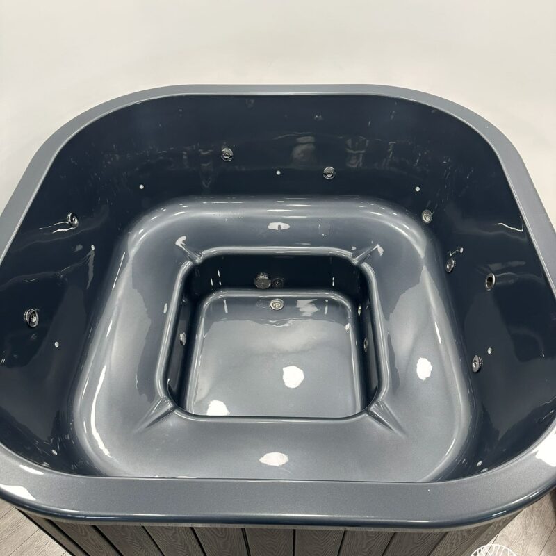 Acrylic square hot tub with external heater and wpc cladding