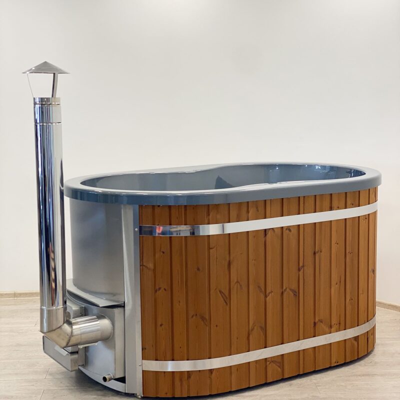 Acrylic ofuro bath with integrated heater and thermo wood cladding