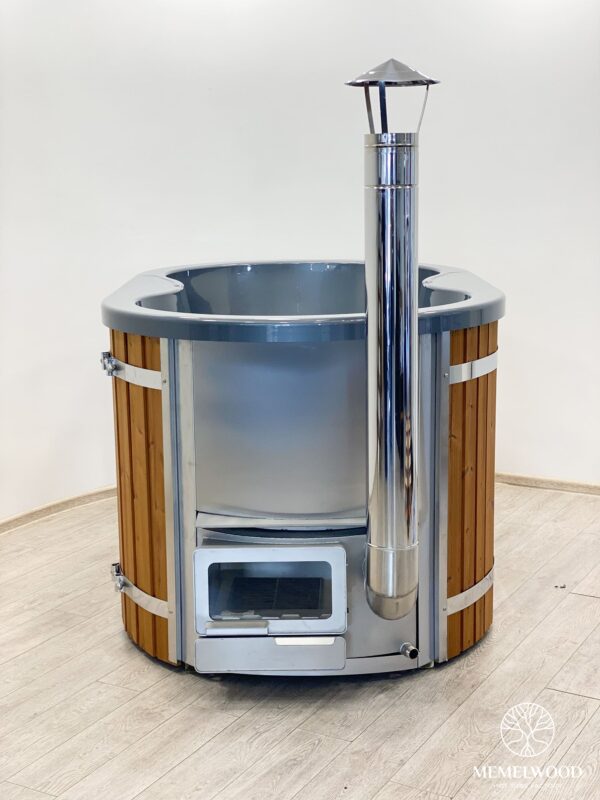 Acrylic ofuro bath with integrated heater and thermo wood cladding