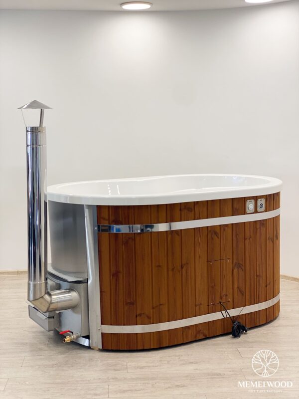 Acrylic ofuro bath with integrated heater and thermo wood cladding