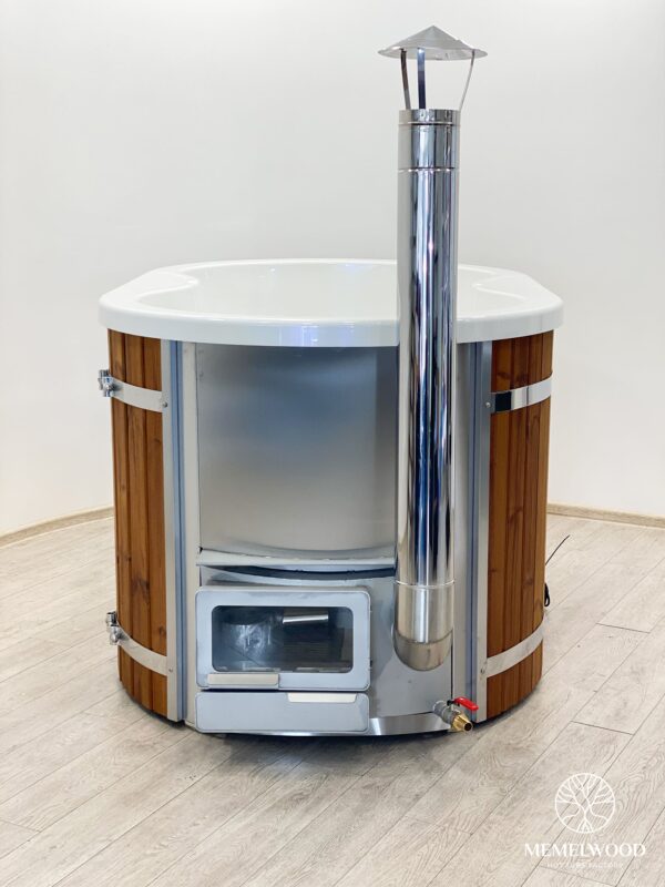 Acrylic ofuro bath with integrated heater and thermo wood cladding