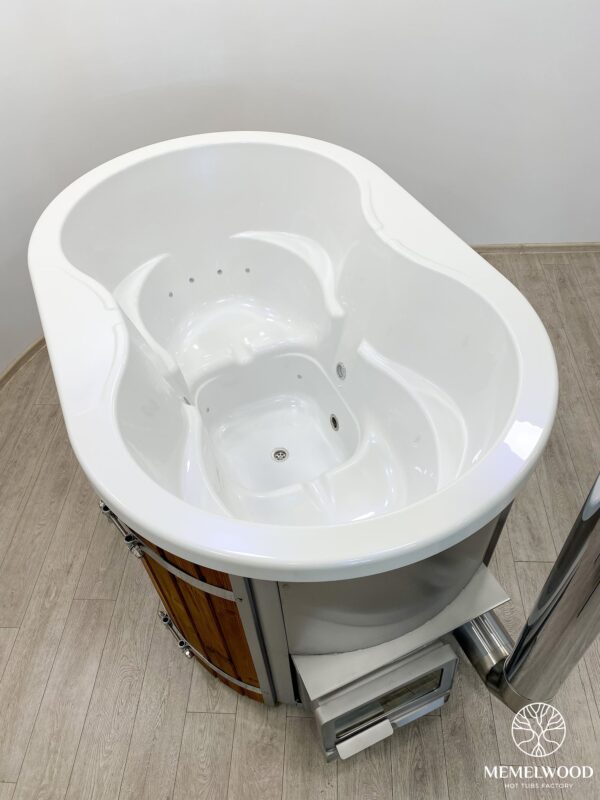 Acrylic ofuro bath with integrated heater and thermo wood cladding