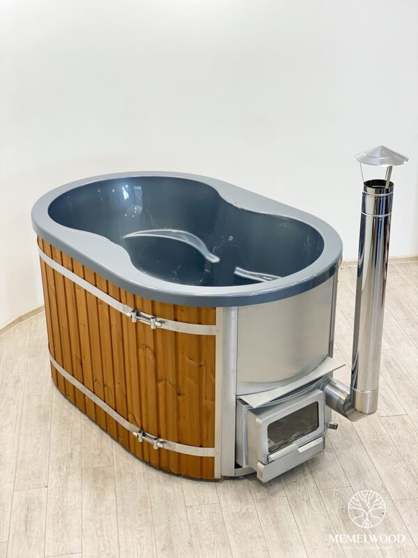 Acrylic ofuro bath with integrated heater and thermo wood cladding