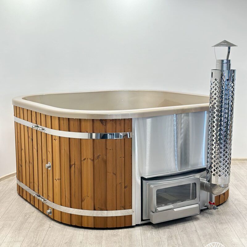 Acrylic square hot tub with horizon heater and thermo wood cladding