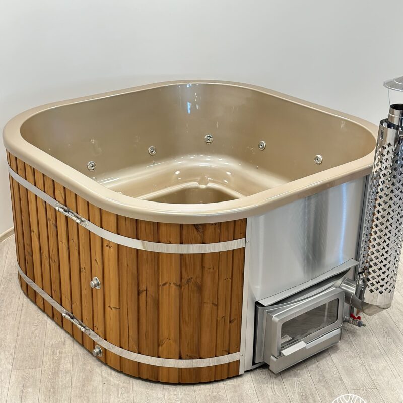 Acrylic square hot tub with horizon heater and thermo wood cladding